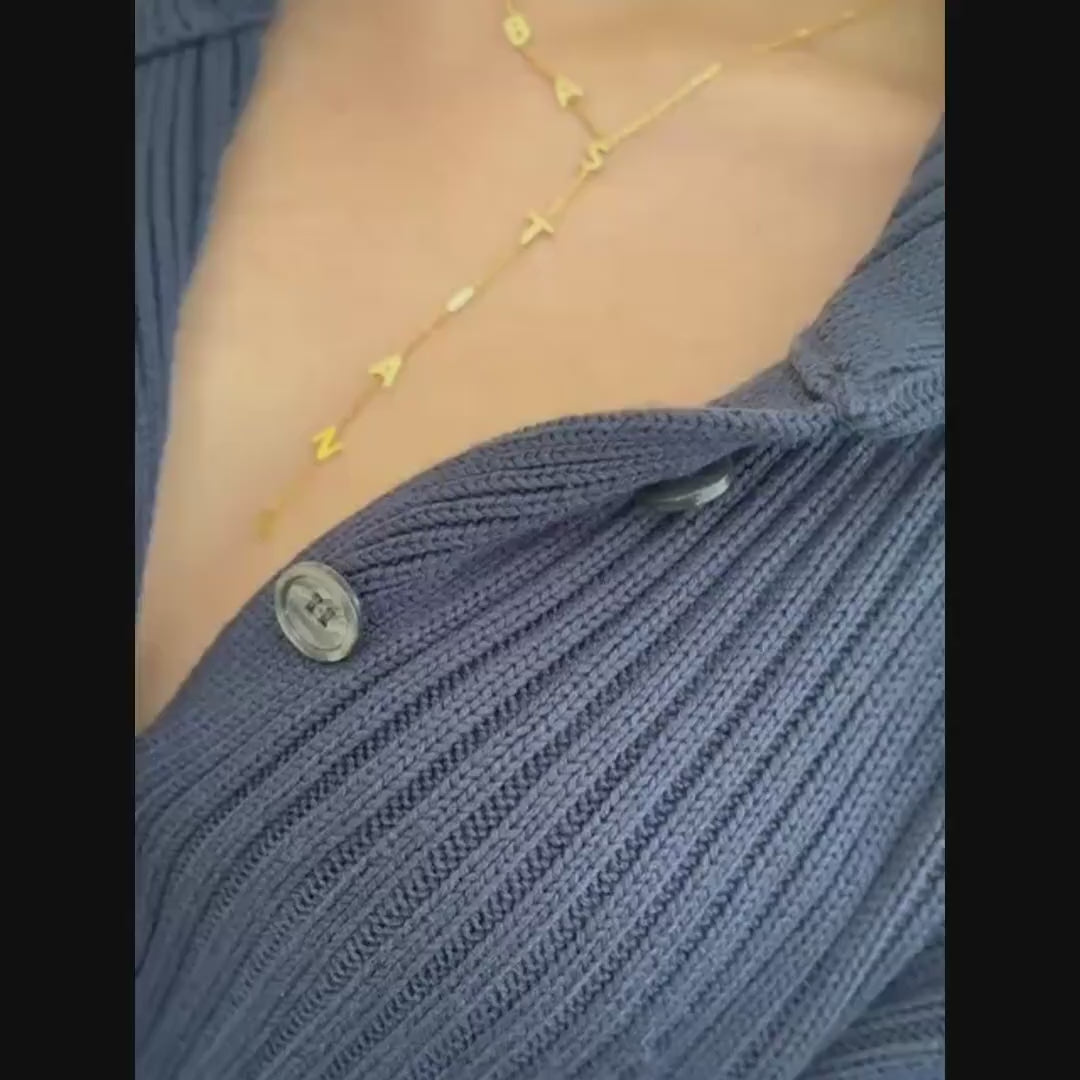 Lariat Necklace, Dainty Drop Name Necklace, Long Y Necklace, Shaped Necklace, Unique Customize Necklace, Initial Necklace