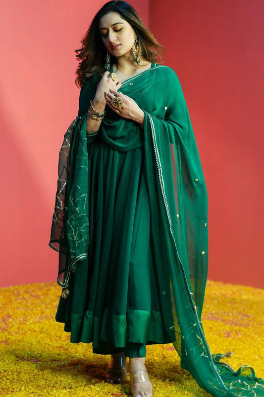SkyDyeing Women Emerald Anarkali Set With Duptta