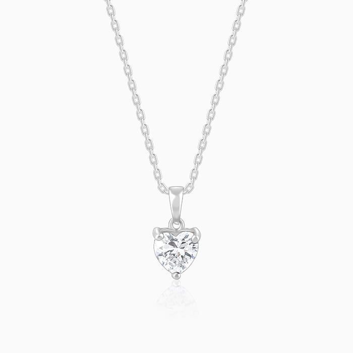 Silver Solitaire Heart  Pendant with Link Chain