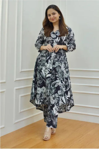Women Cotton printed co ords set white and black