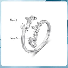 Double Name Ring, Two Name Ring, Adjustable Ring, Ring for Women, Personalized Gift for Mom, Best Friend Gift, Birthday Gifts